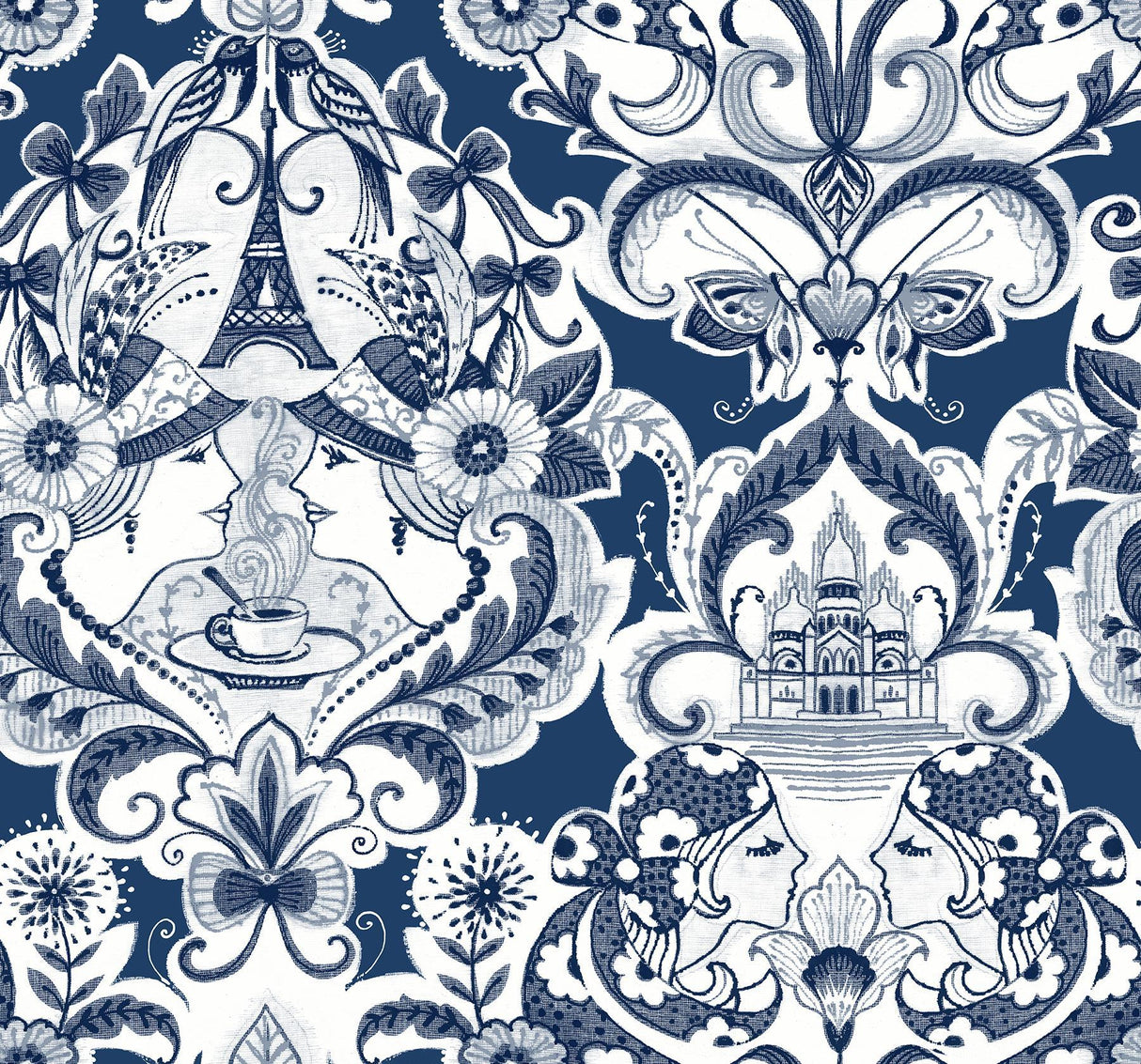A-Street Prints Sadie Navy Parisian Damask Wallpaper