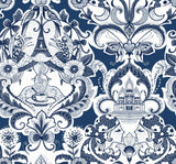 A-Street Prints Sadie Navy Parisian Damask Wallpaper