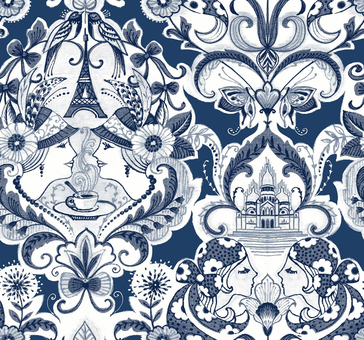 A-Street Prints Sadie Parisian Damask Navy Wallpaper