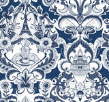 A-Street Prints Sadie Parisian Damask Navy Wallpaper