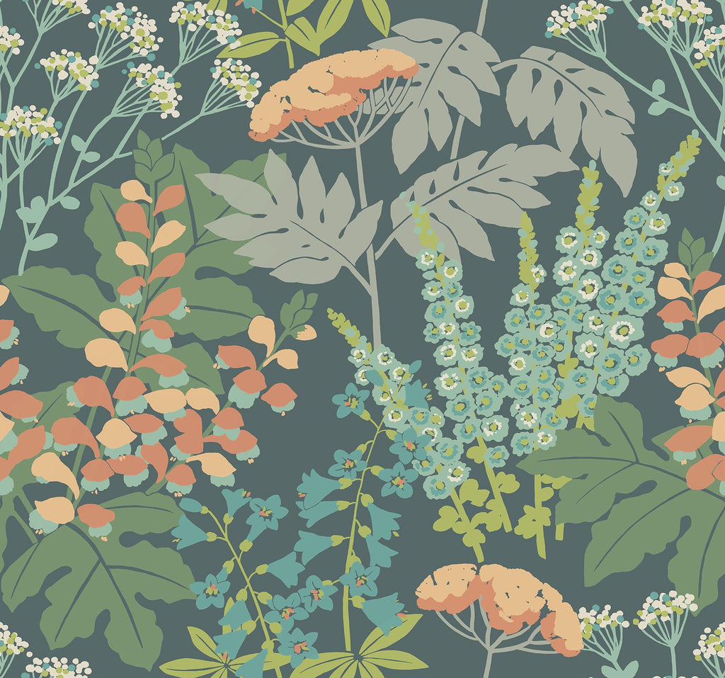 A-Street Prints Brie Forest Flowers Teal Wallpaper