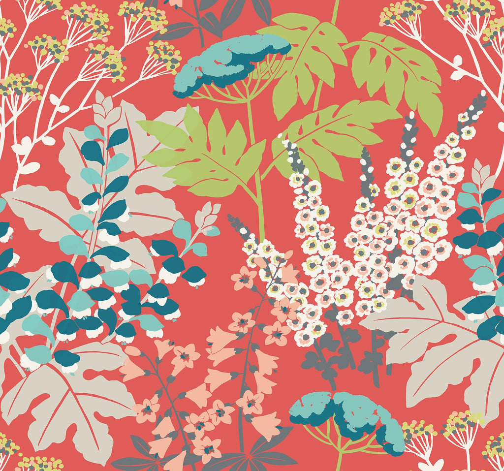 A-Street Prints Brie Forest Flowers Red Wallpaper