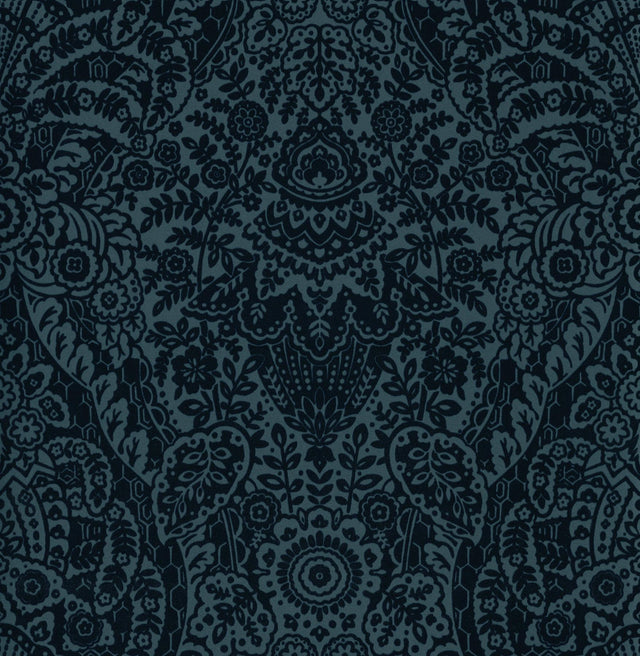 A-Street Prints Maris Indigo Flock Damask Wallpaper