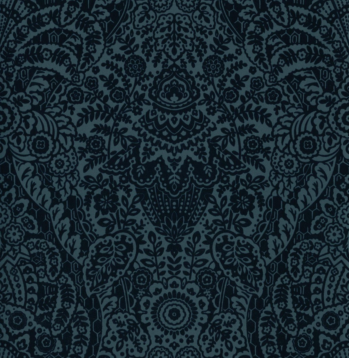 A-Street Prints Maris Flock Damask Indigo Wallpaper