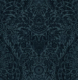 A-Street Prints Maris Flock Damask Indigo Wallpaper