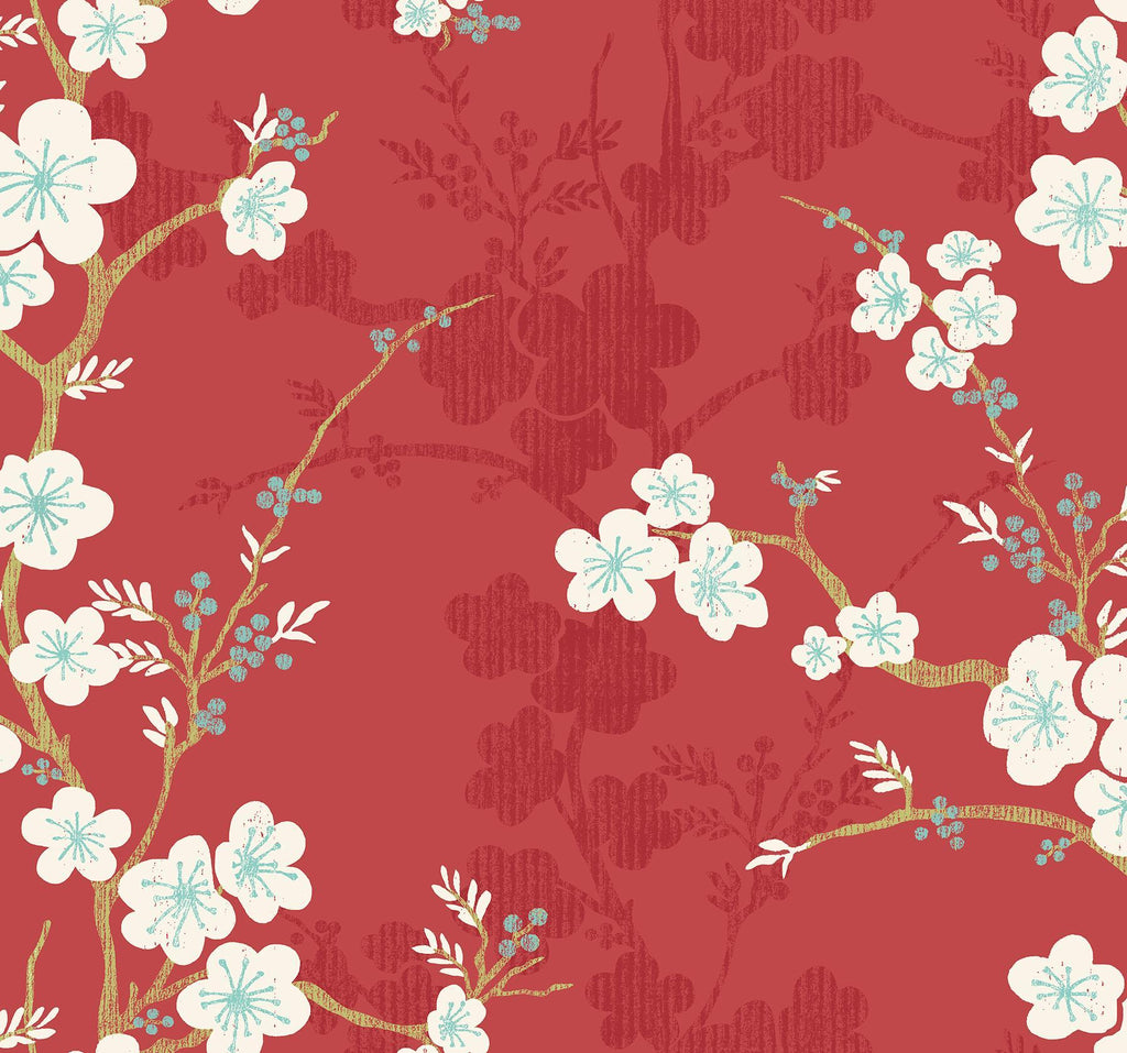 A-Street Prints Nicolette Red Floral Trail Wallpaper