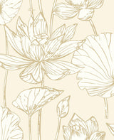 Seabrook Lotus Floral Metallic Gold & Cream Wallpaper