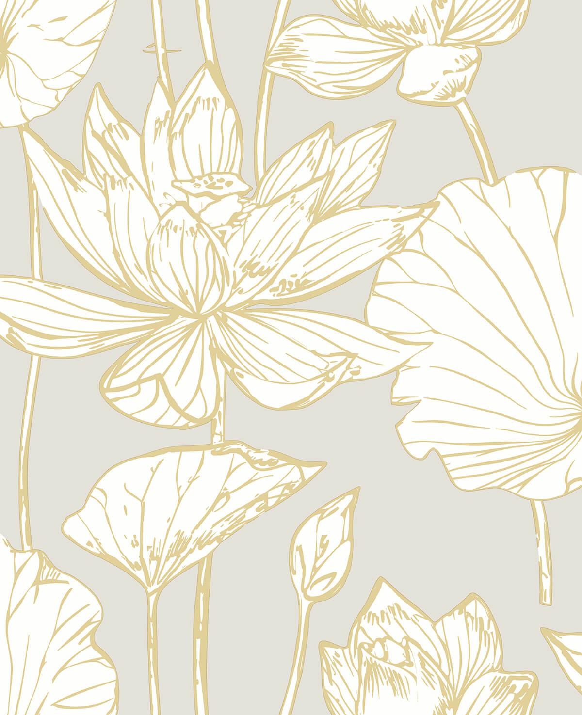 Seabrook Lotus Floral Metallic Gold & Gray Wallpaper