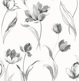 Seabrook Tulip Toss Black and White Wallpaper