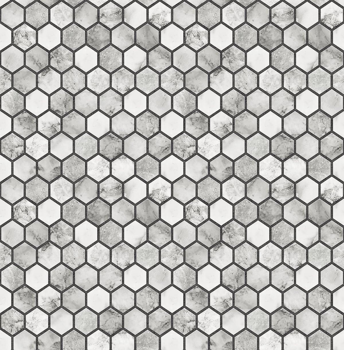 Seabrook Marble Hexagon Carrara & Wrought Iron Wallpaper