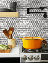 Seabrook Marble Hexagon Carrara & Wrought Iron Wallpaper