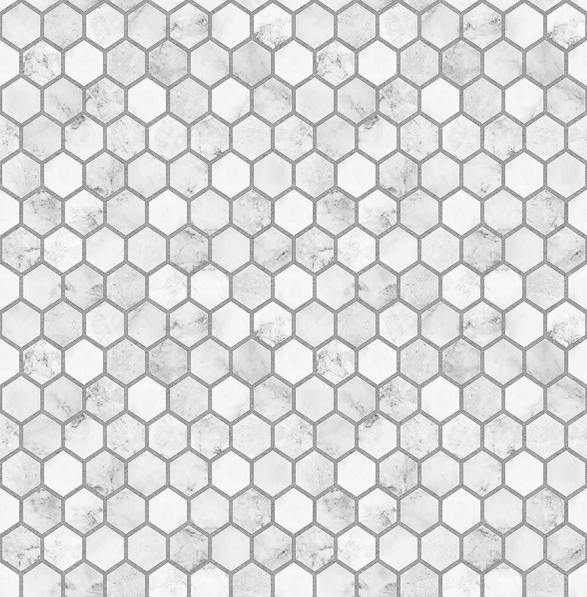 Seabrook Marble Hexagon Carrara & Argos Grey Wallpaper