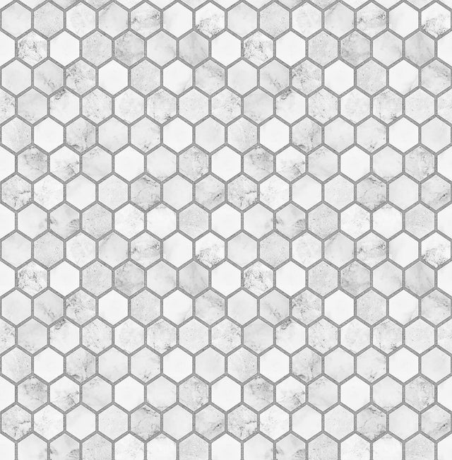 Seabrook Marble Hexagon Carrara & Argos Grey Wallpaper