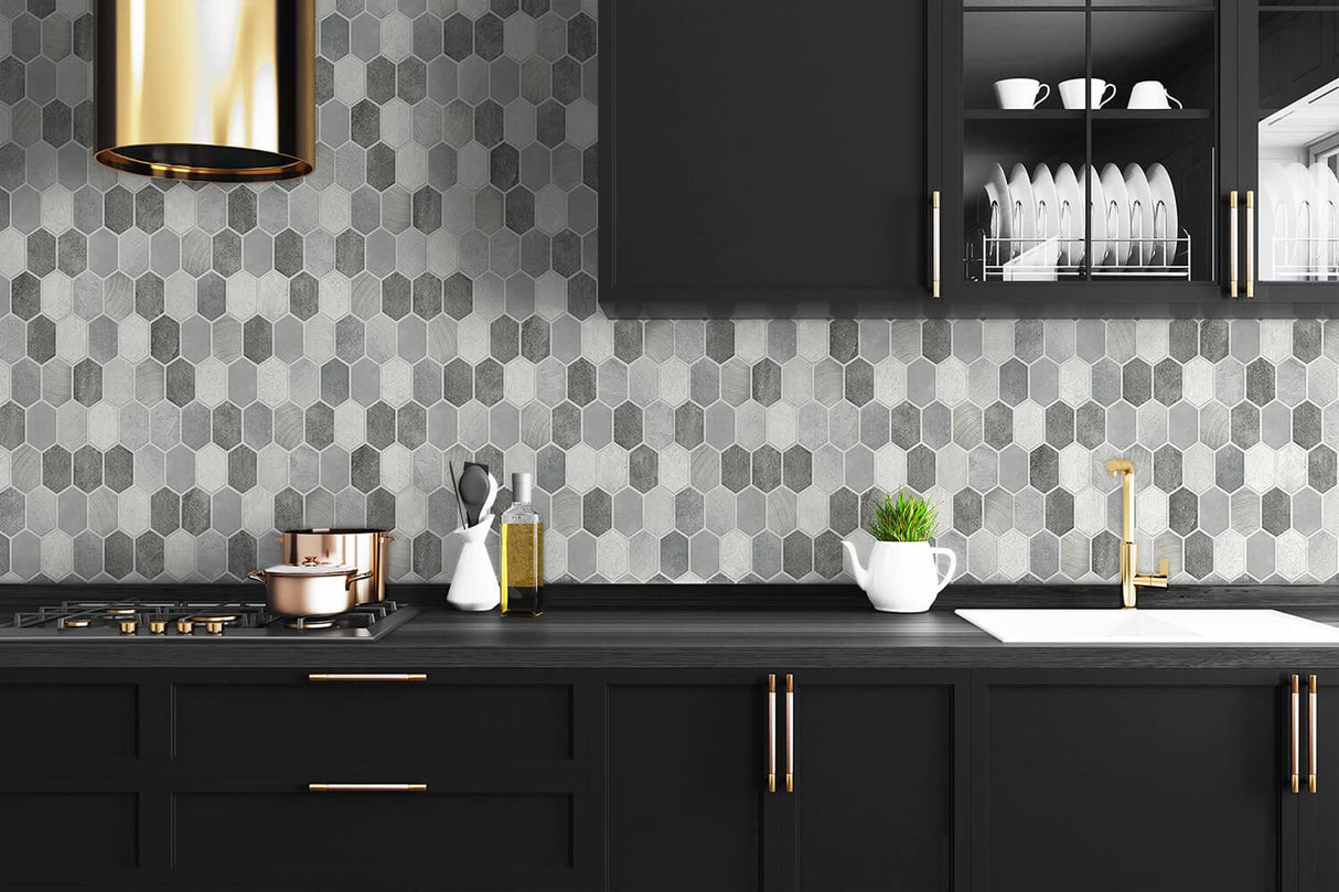 Seabrook Brushed Hex Tile Pavestone & Chrome Wallpaper