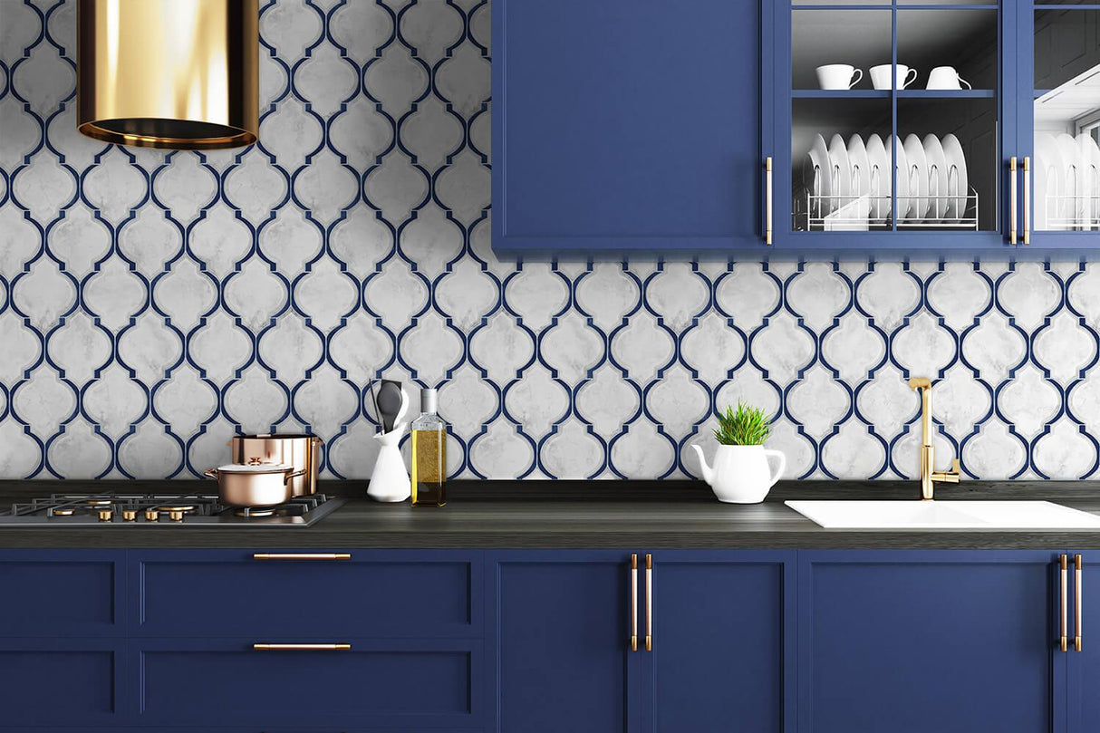 Seabrook Marbled Ogee Royal Blue & Carrara Wallpaper