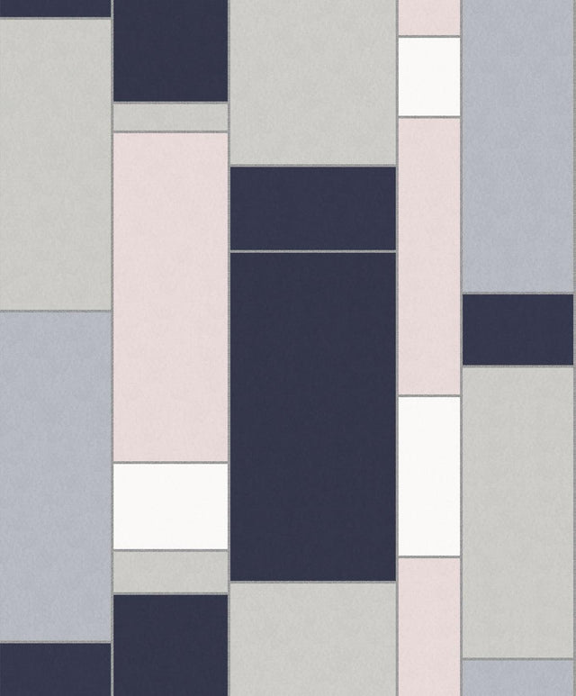 Seabrook De Stijl Geometric Indigo & Metallic Silver Wallpaper