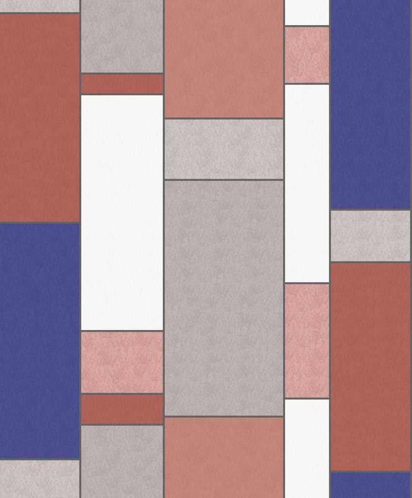 Seabrook De Stijl Geometric Cobalt & Red Brick Wallpaper
