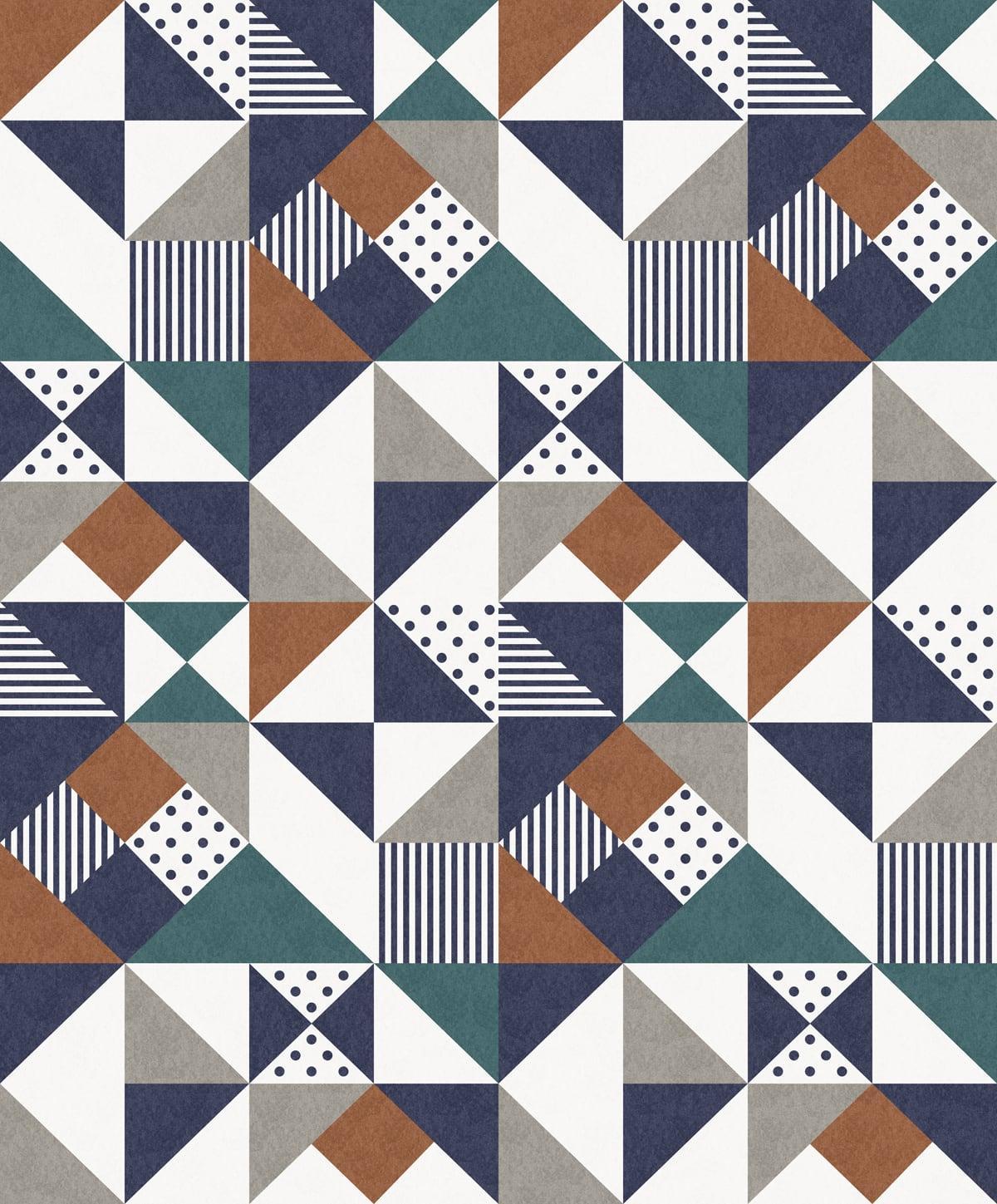 Seabrook Lozenge Geometric Indigo & Burnt Orange Wallpaper