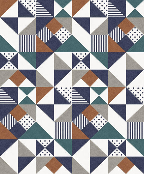Seabrook Lozenge Geometric Indigo & Burnt Orange Wallpaper