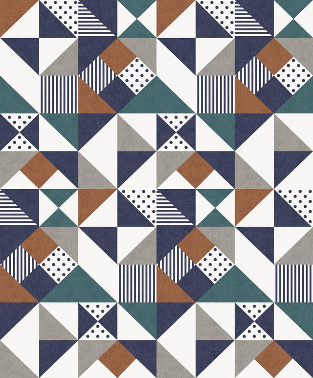 Seabrook Lozenge Geometric Indigo & Burnt Orange Wallpaper