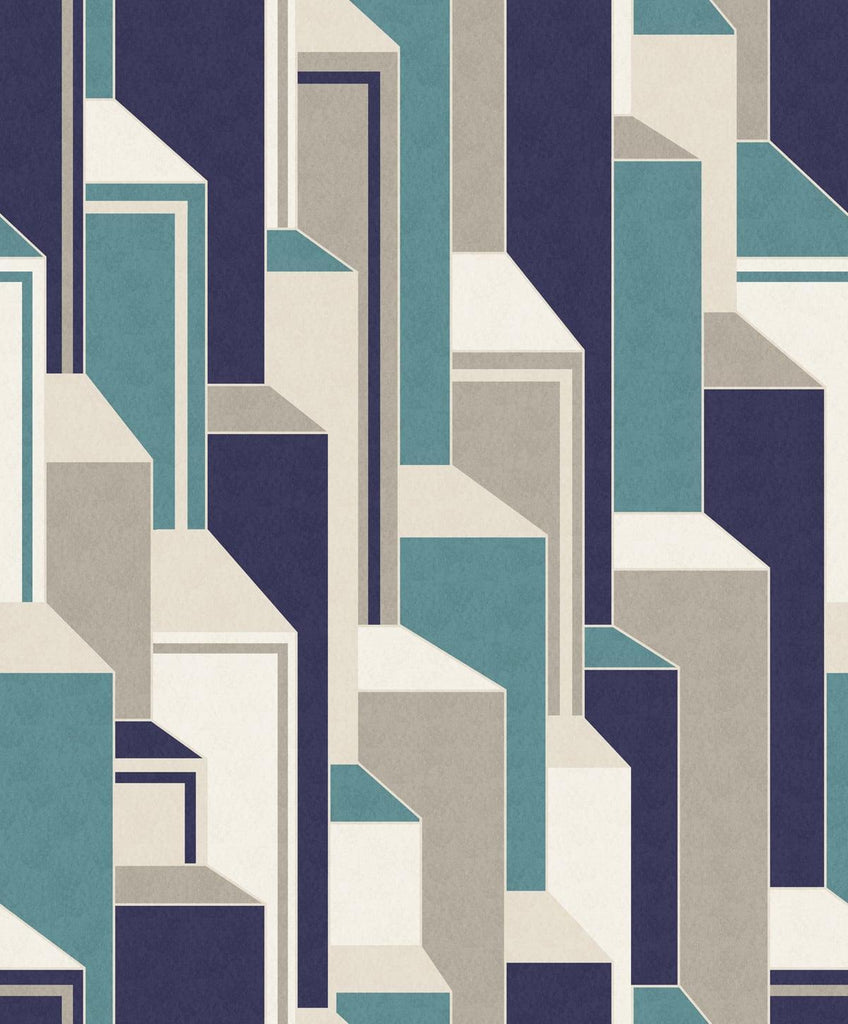 Seabrook Deco Geometric Perry Teal & Indigo Wallpaper