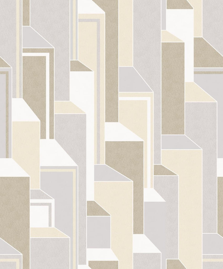 Seabrook Deco Geometric French Vanilla & Pavestone Wallpaper