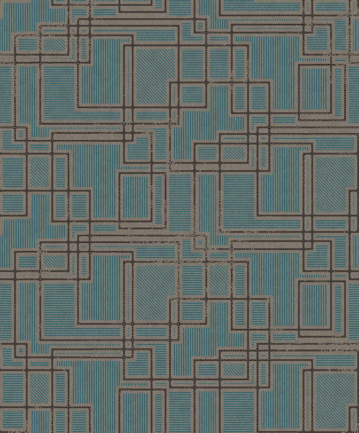 Seabrook Bauhaus Cityscape Perry Teal & Warm Stone Wallpaper