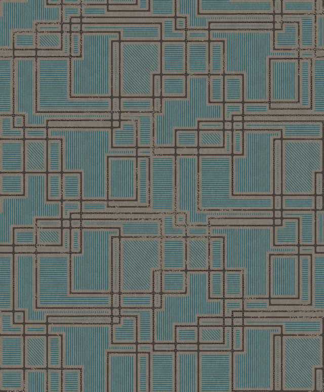 Seabrook Bauhaus Cityscape Perry Teal & Warm Stone Wallpaper
