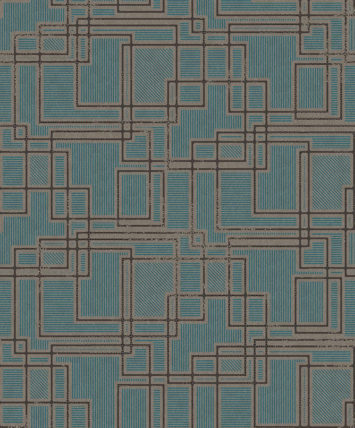 Seabrook Bauhaus Cityscape Teal Wallpaper