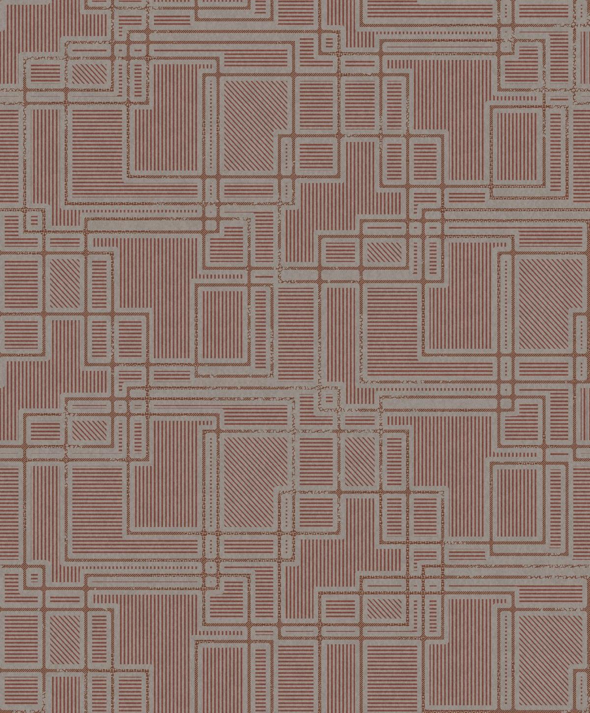 Seabrook Bauhaus Cityscape Burgundy & Graphite Wallpaper