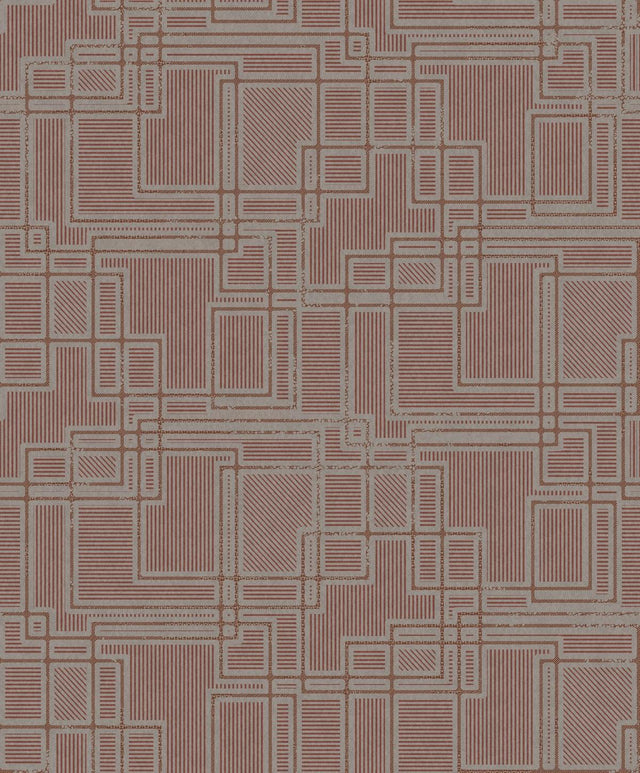 Seabrook Bauhaus Cityscape Burgundy & Graphite Wallpaper