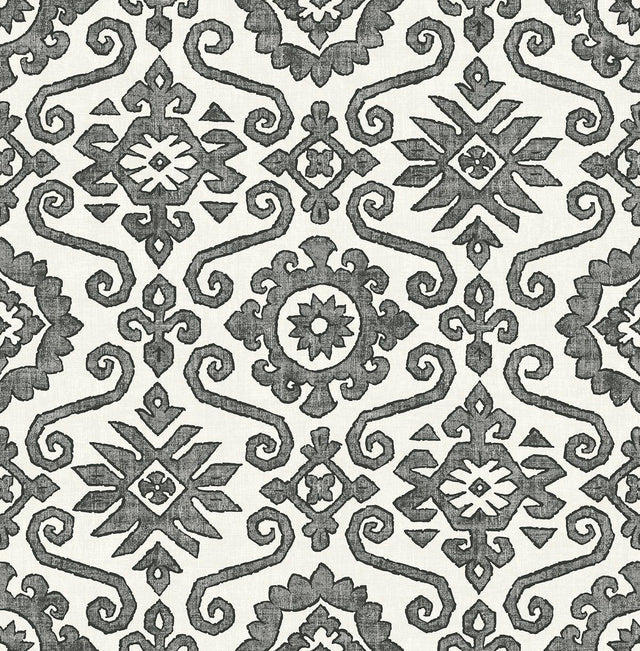 Seabrook Augustine Charcoal & Linen Wallpaper