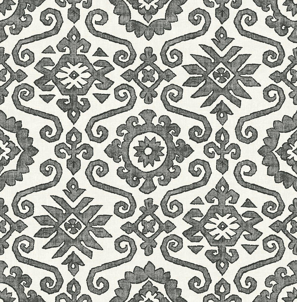 Seabrook Augustine Charcoal & Linen Wallpaper