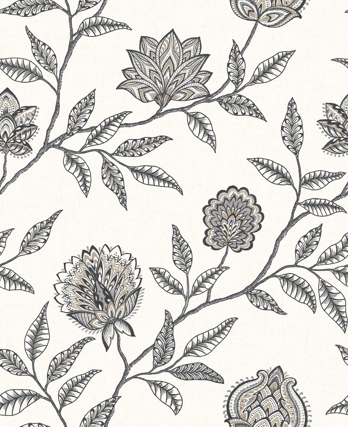 Seabrook Jaclyn Charcoal & Sandstone Wallpaper