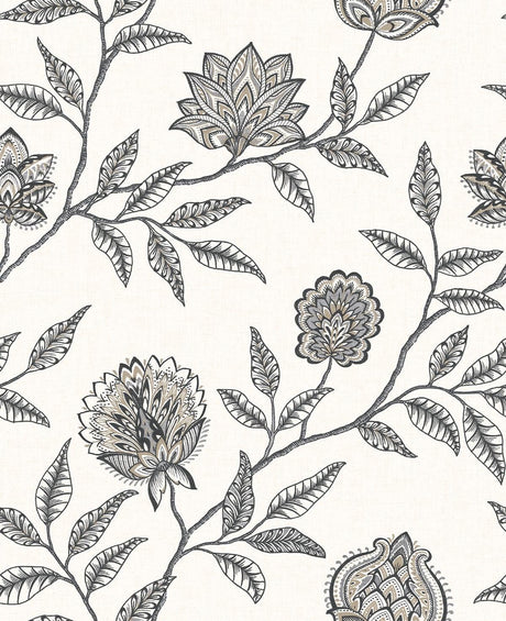 Seabrook Jaclyn Charcoal & Sandstone Wallpaper