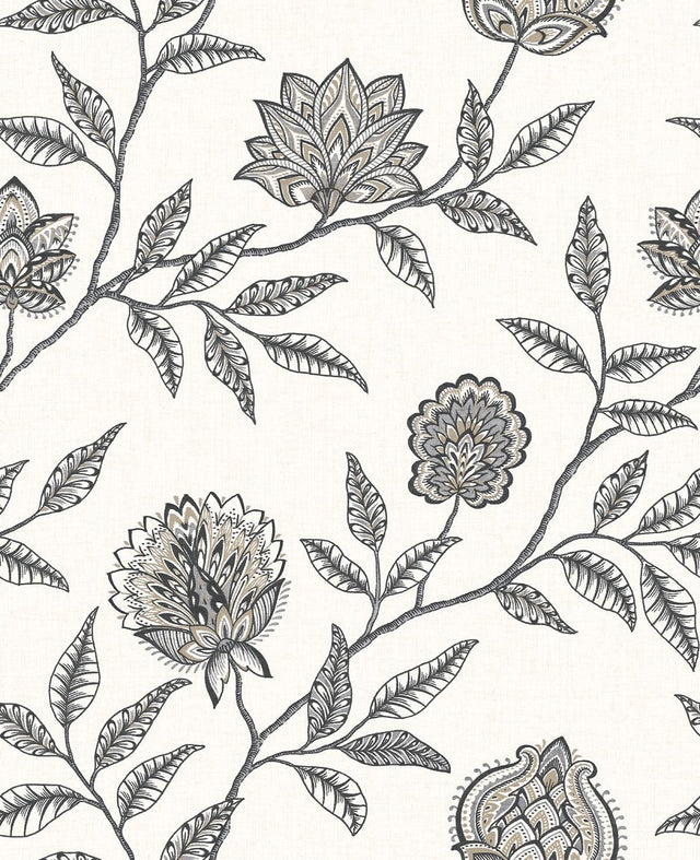 Seabrook Jaclyn Charcoal & Sandstone Wallpaper