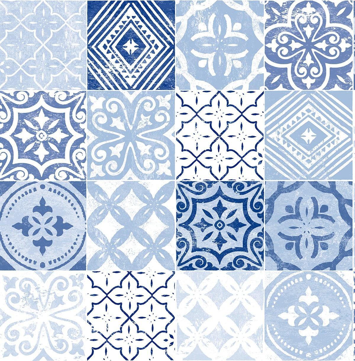 Seabrook Tilework Glacier Blue Wallpaper