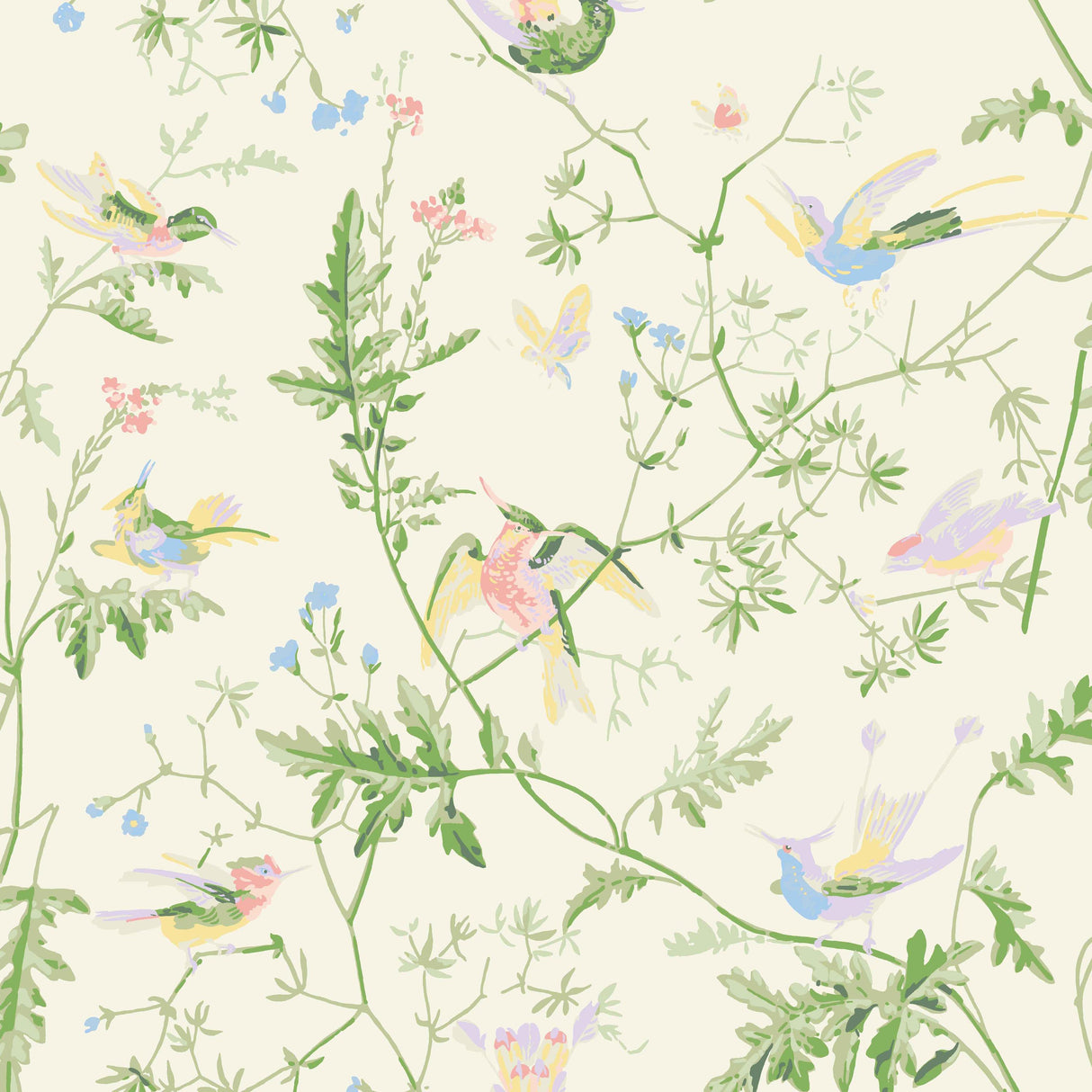 Cole & Son HUMMINGBIRDS SILK BRIGHT MULTI Fabric