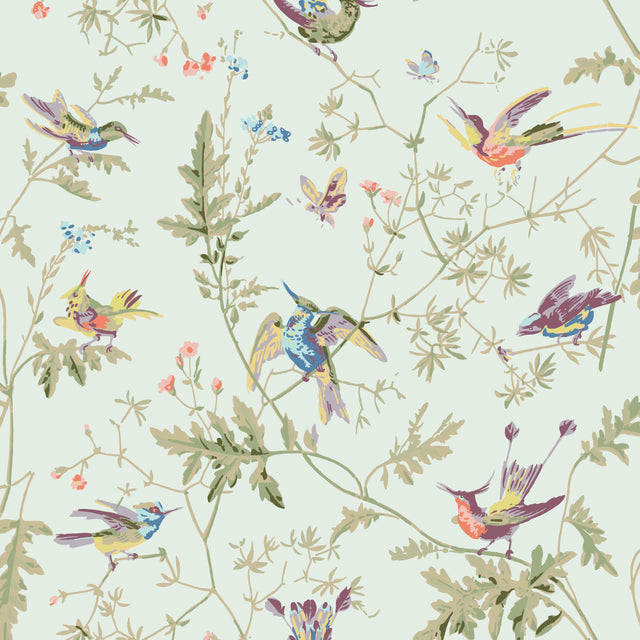 Cole & Son HUMMINGBIRDS COTTON PRINT DUCK EGG Fabric