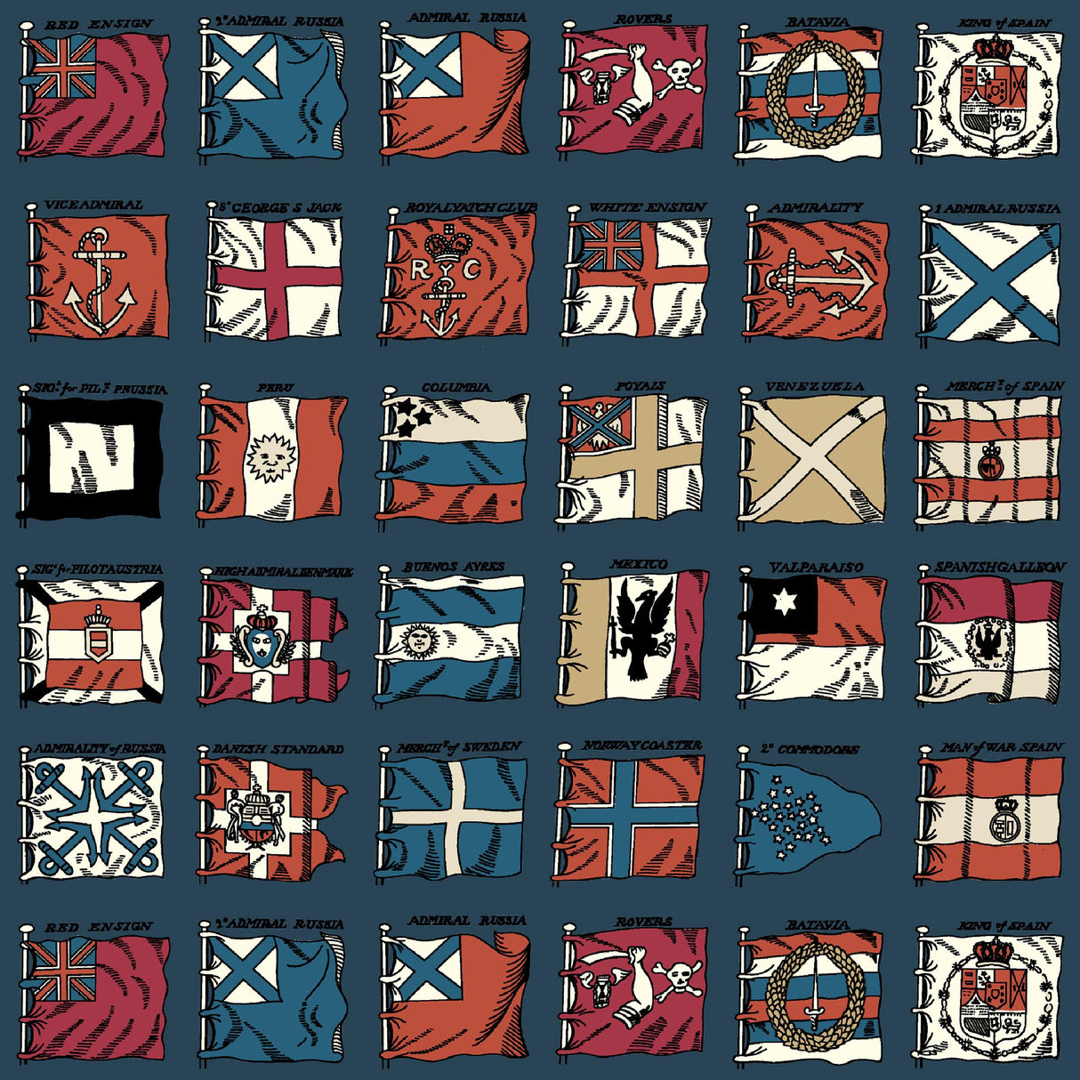 Mulberry NAVAL ENSIGNS INDIGO/RED Wallpaper