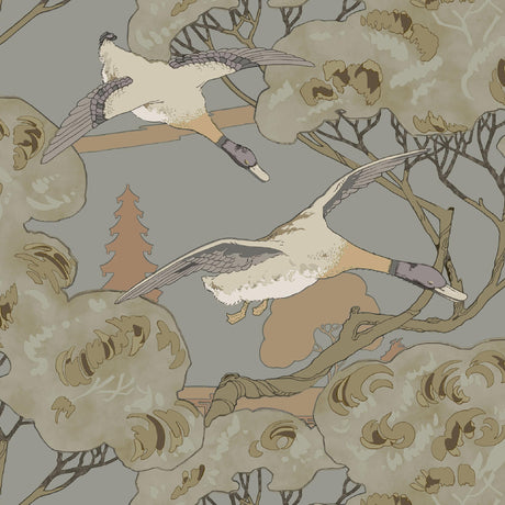 Mulberry GRAND FLYING DUCKS GREY/BLUE Wallpaper