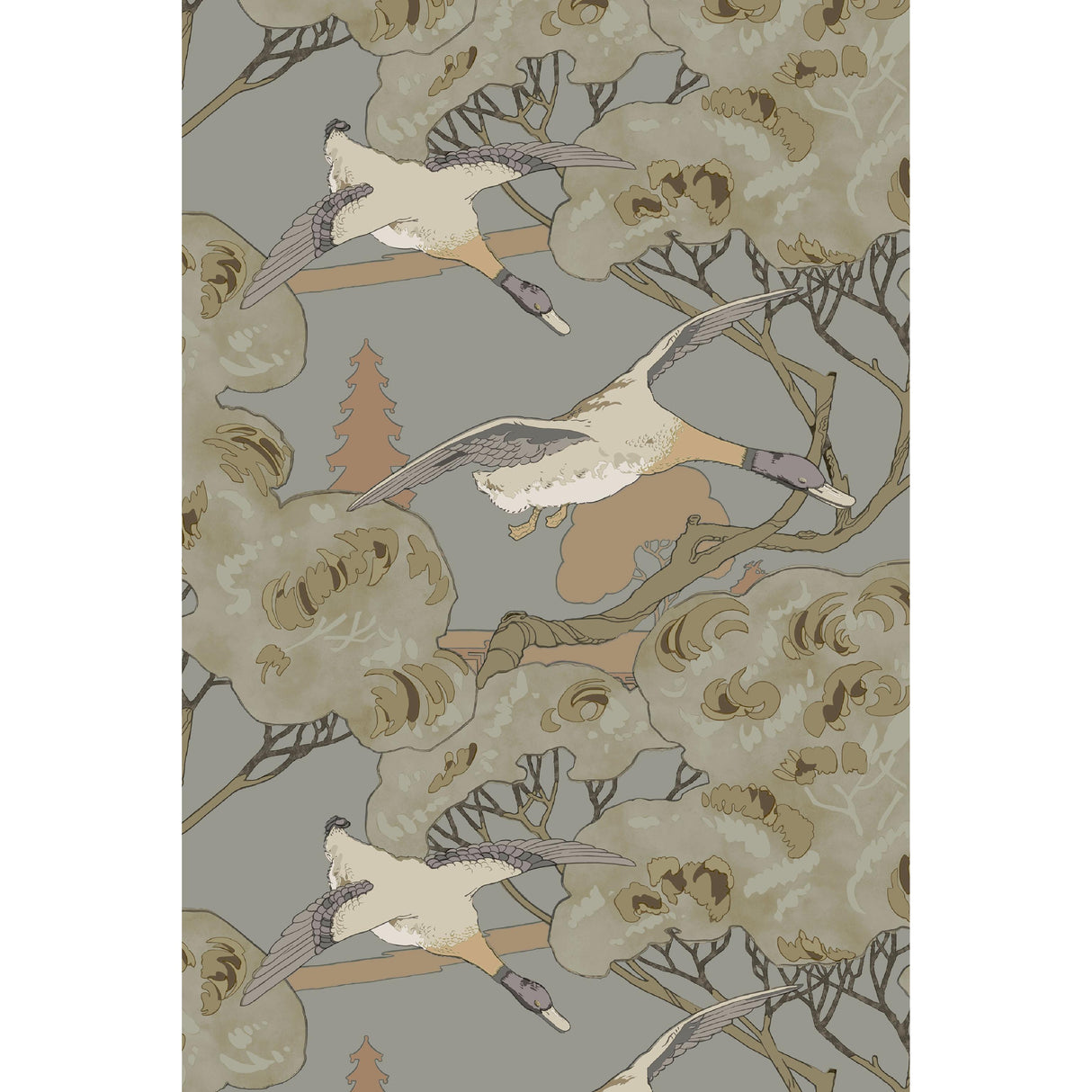 Mulberry GRAND FLYING DUCKS GREY/BLUE Wallpaper