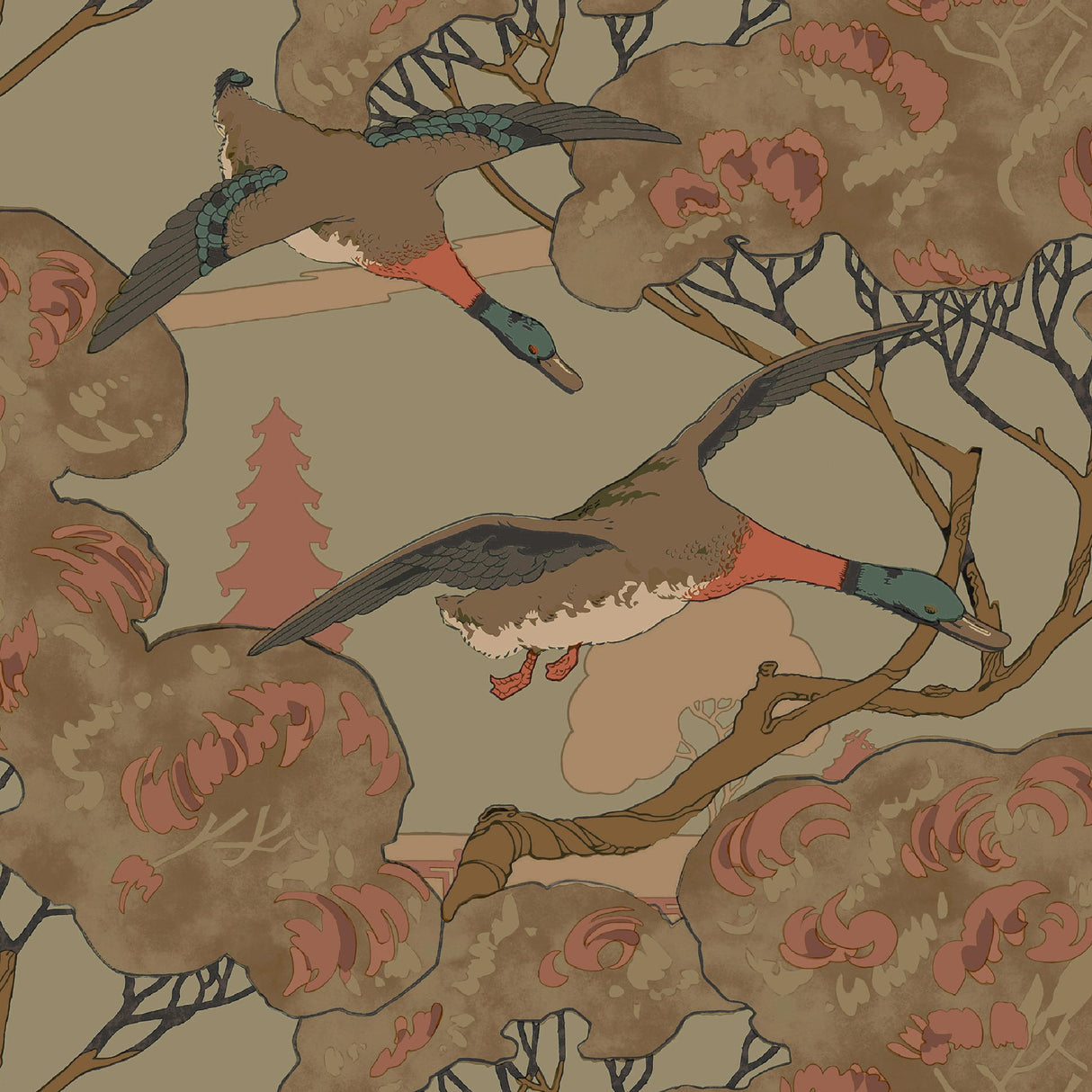 Mulberry GRAND FLYING DUCKS SAGE Wallpaper