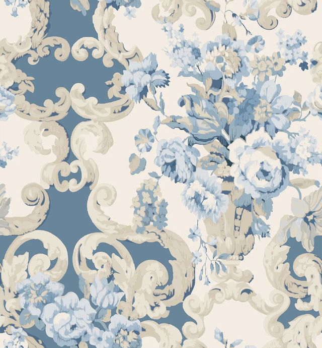 Mulberry FLORAL ROCOCO BLUE Wallpaper