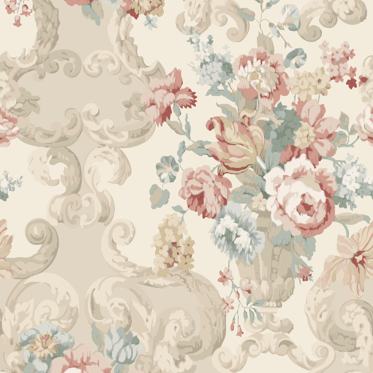 Wall Red Rococo Mulberry Floral Rococo Lovat/Red Wallpaper – DecoratorsBest