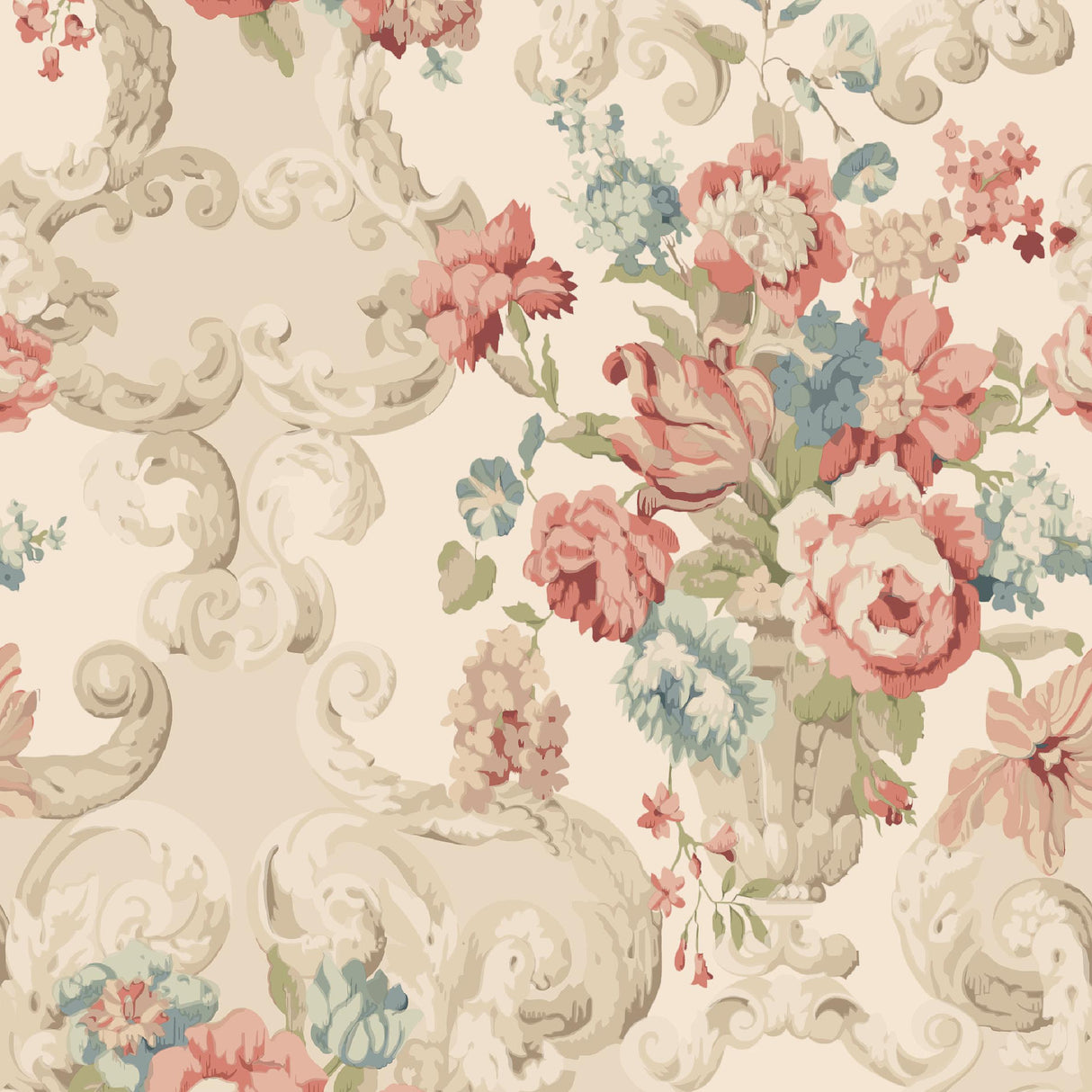 Mulberry FLORAL ROCOCO RED/GREEN Wallpaper