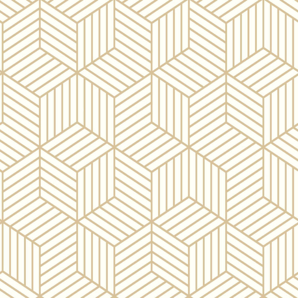 RoomMates Stripped Hexagon Peel & Stick white/gold Wallpaper
