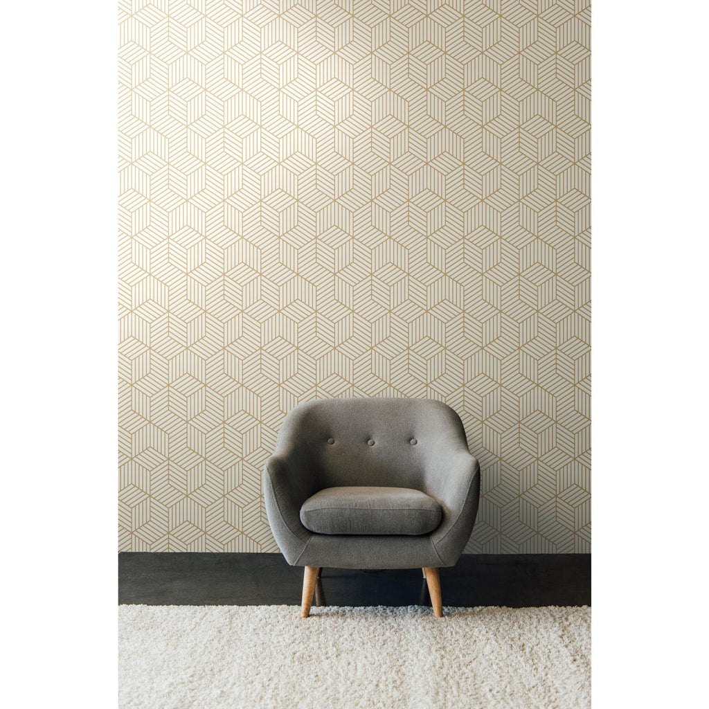 RoomMates Stripped Hexagon Peel & Stick white/gold Wallpaper