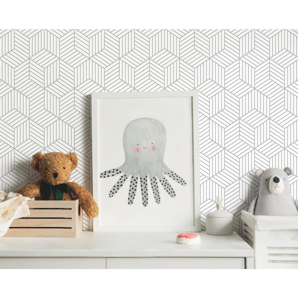 RoomMates Stripped Hexagon Peel & Stick white/gray Wallpaper
