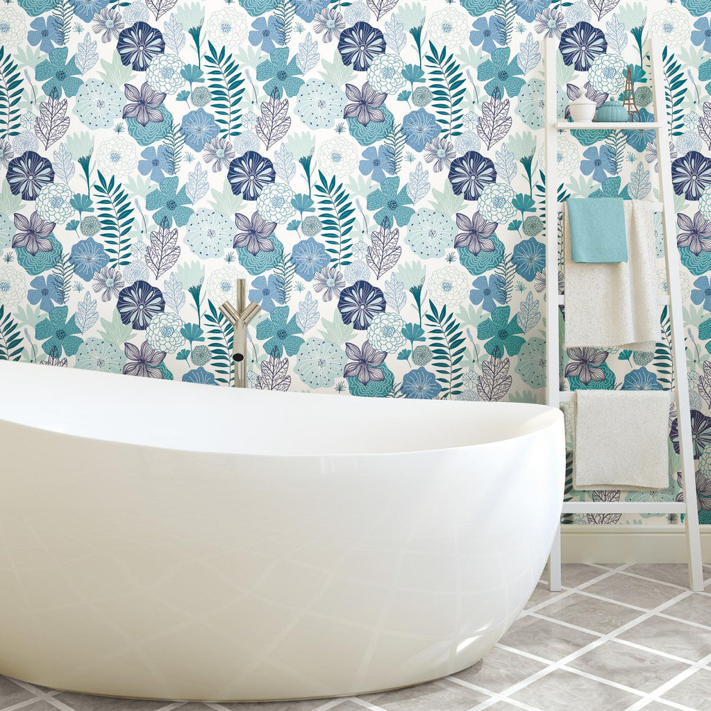 RoomMates Perennial Blooms Peel & Stick blue Wallpaper
